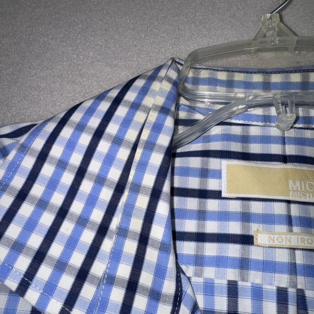 Lot of 2 Michael Kors Men’s Dress Shirt 16.5 32/33 Blue Plaid / Stripes - Picture 5 of 9